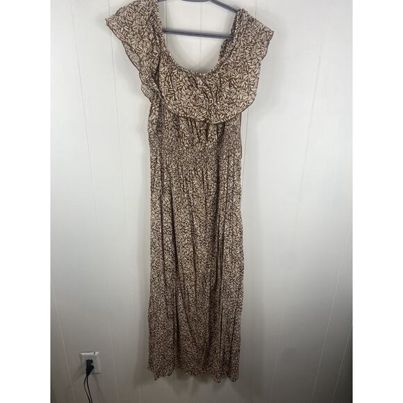 Old Navy Women’s Off The Shoulder Maxi Dress Size XXL Tall Brown Tropical Print - Picture 4 of 9
